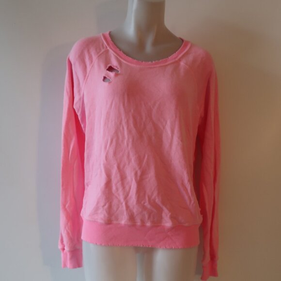 Womens N. Philanthropy Hot Pink Distressed Sweatshirt M - Picture 2 of 5